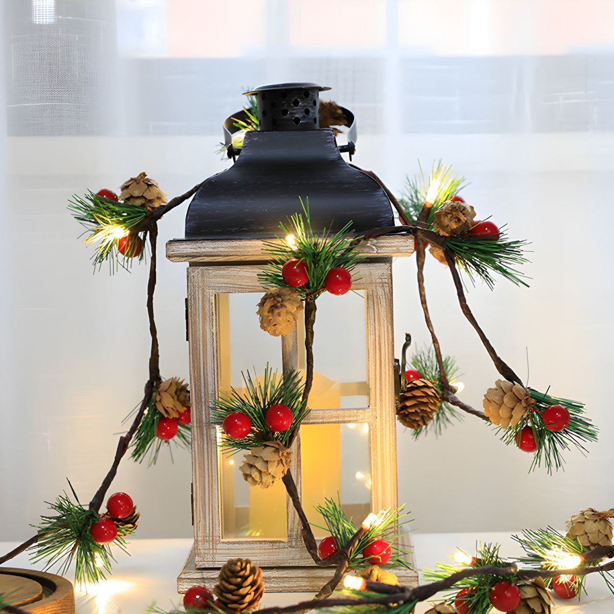 Plastic Pinecone String Light Set Nordic LED Battery Operated Festive Light for Bedroom