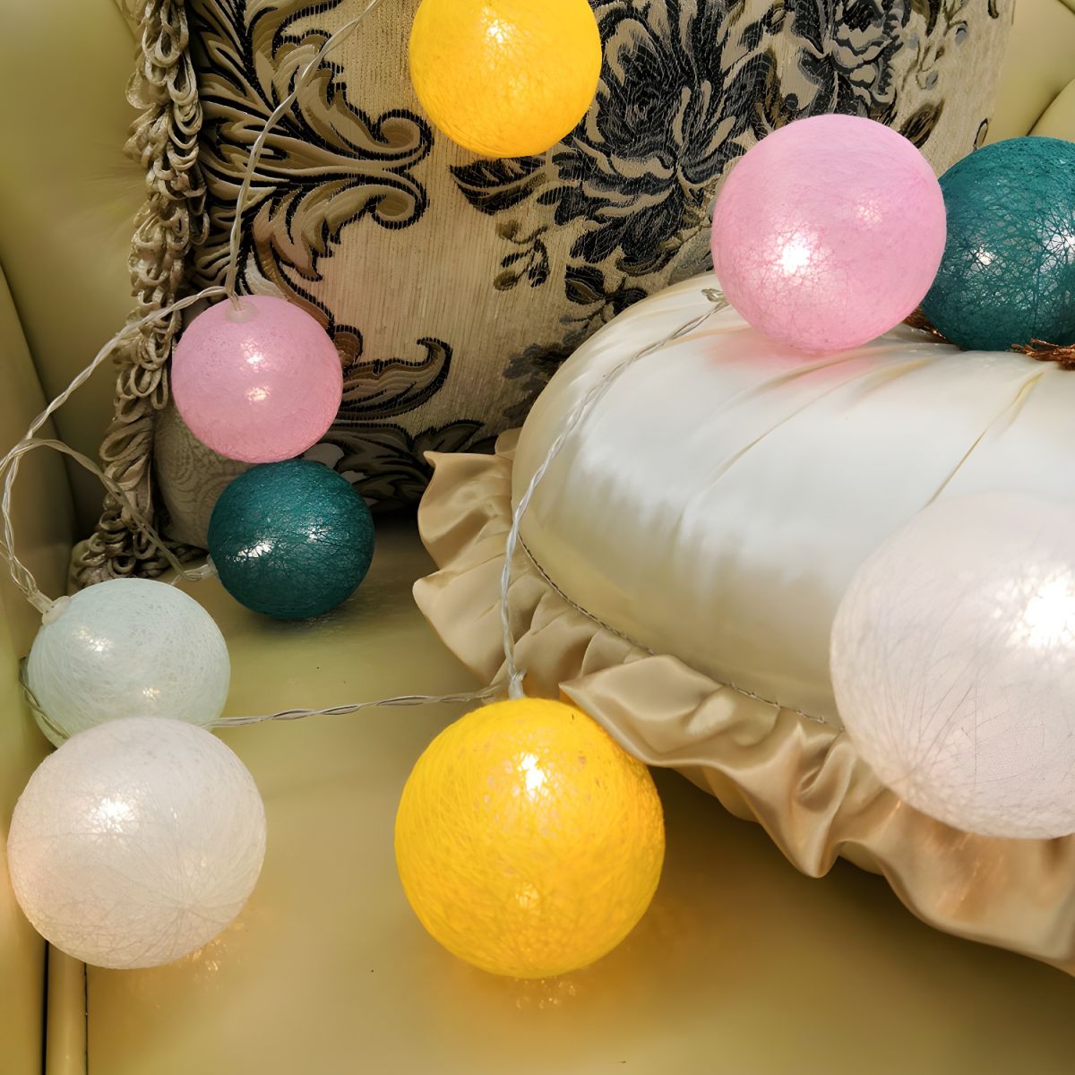 Cotton Rope Wrapped Ball String Lamp Trendy Nordic Style Battery LED Festive Light