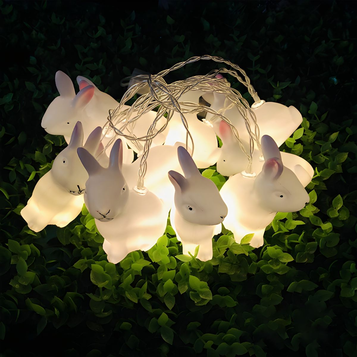 Simple Rabbit Plastic Festoon Light 4.9 Ft Long 10 Heads LED Lamp String in White for Courtyard. Warm/White/Multi Color Light