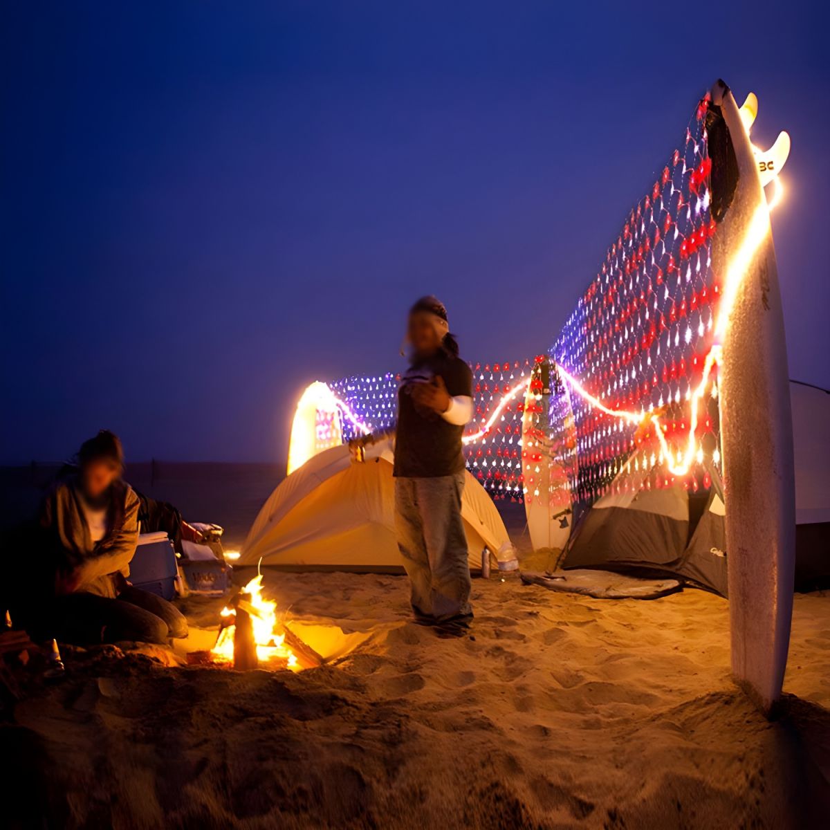 Red and Blue Flag Net String Light Decorative Plastic Solar LED Festive Light for Outdoor