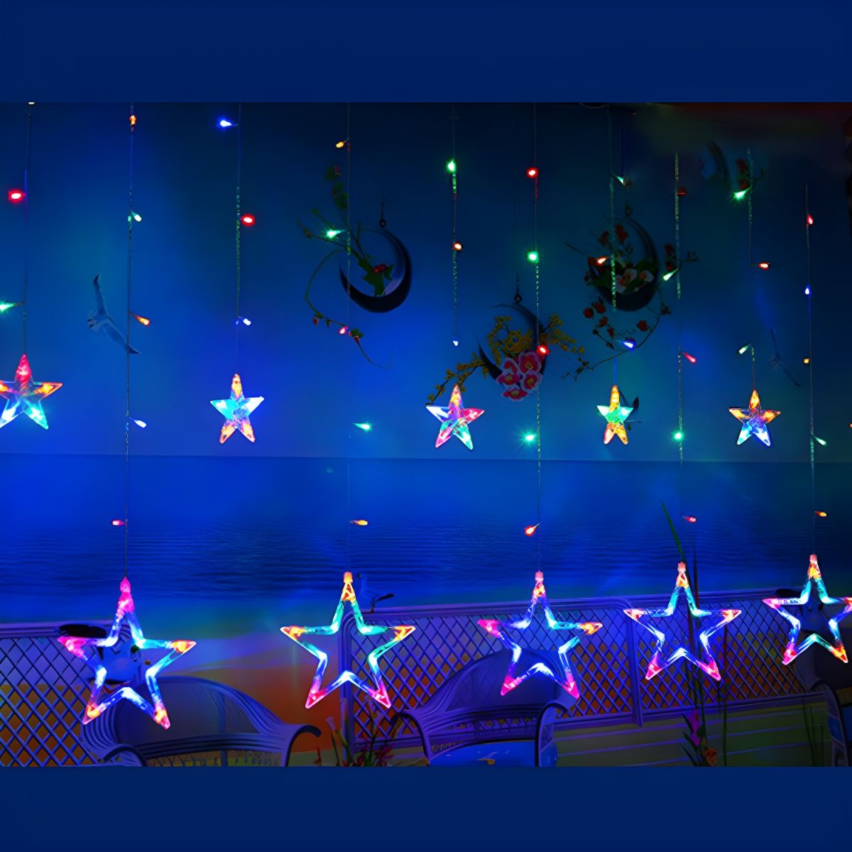White Star Curtain String Light Art Decor 12-Head Plastic Christmas Light for Outdoor