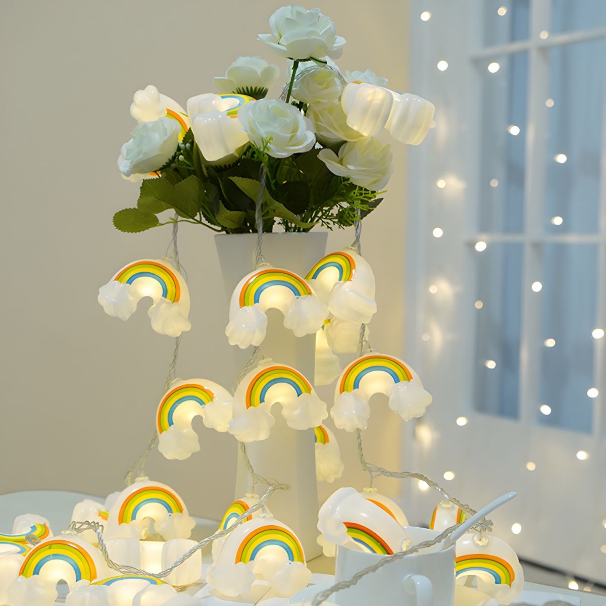 Plastic Rainbow LED Fairy Lighting Decorative White Battery Powered String Light for Bedroom