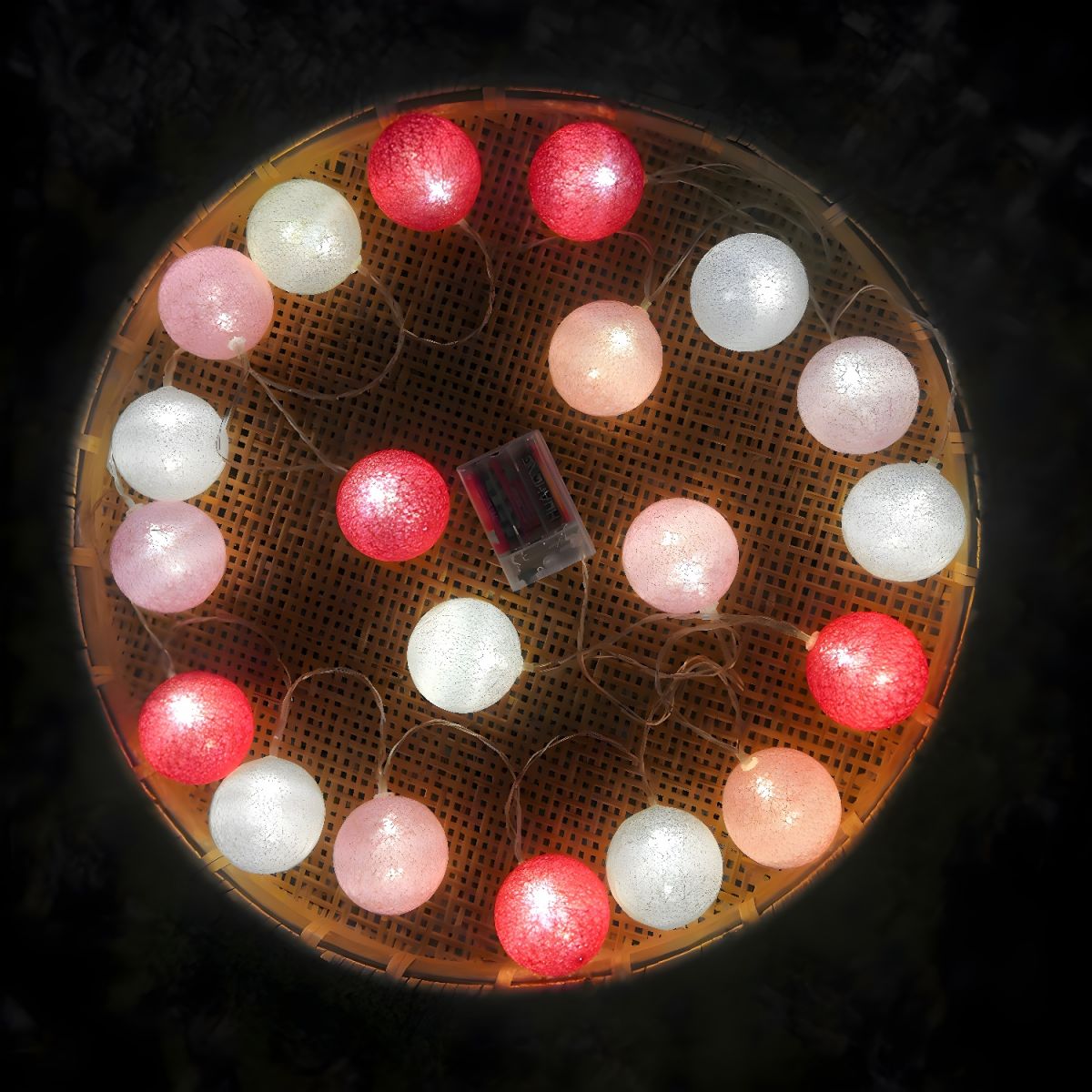 Cotton Rope Wrapped Ball String Lamp Trendy Nordic Style Battery LED Festive Light