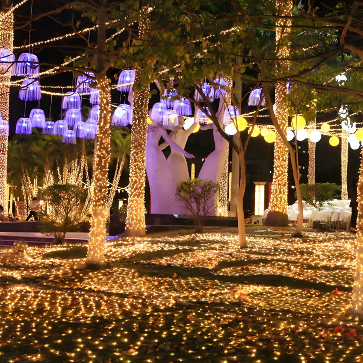 Net Shaped Solar Curtain String Light Set Nordic Plastic Outdoor LED Landscape Light