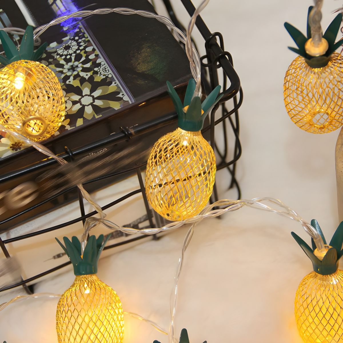 Gold Pineapple String Lamp Art Decor Metal LED Festive Light for Bedroom