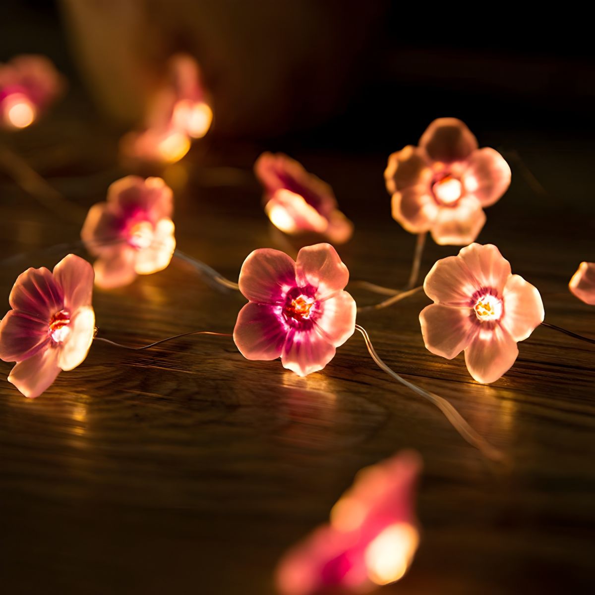 Peach Blossom Plastic String Lamp Modern Style Battery LED Festive Light for Courtyard