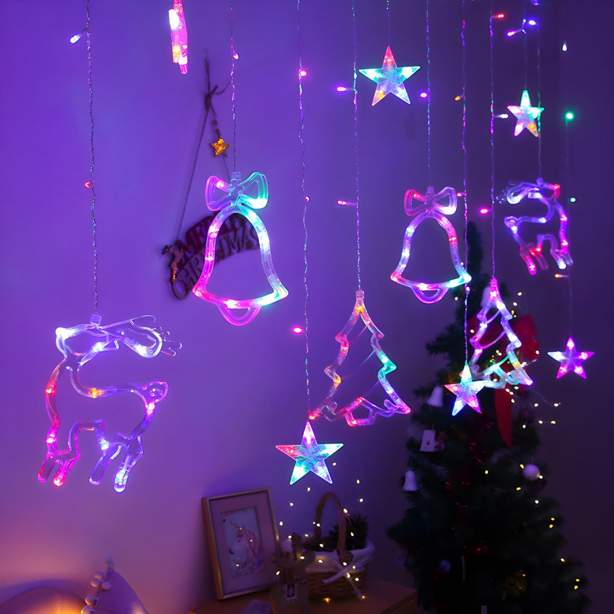 Christmas Tree and Deer Starry Light Strip Nordic Plastic Clear LED String Light for Bedroom