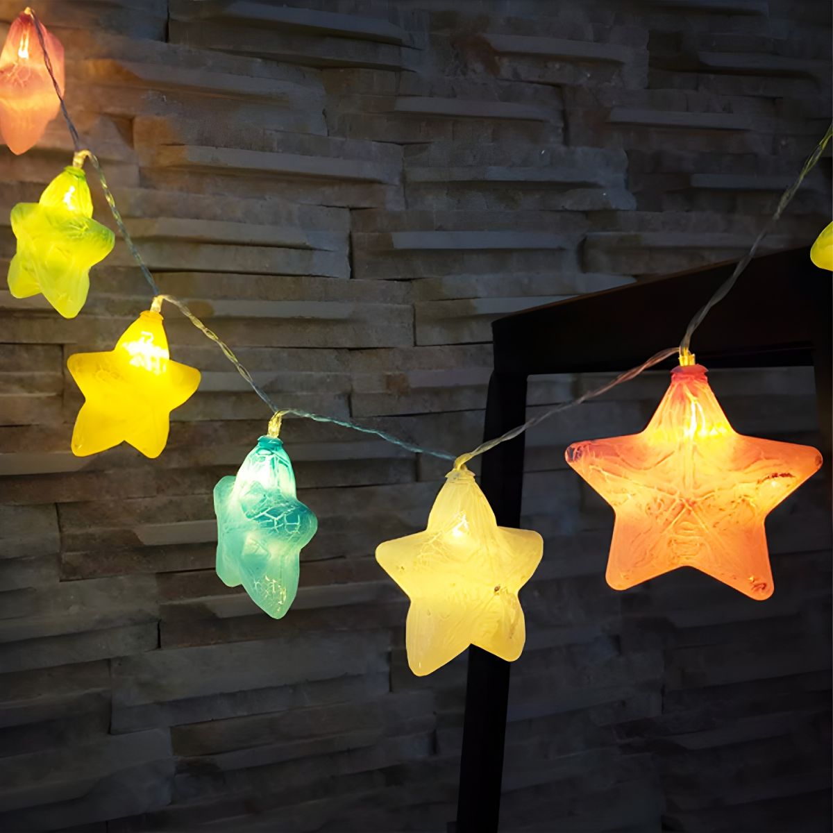 6.5ft Plastic Crackle Star String Lamp Art Decor 10 Heads Clear LED Fairy Lighting for Courtyard