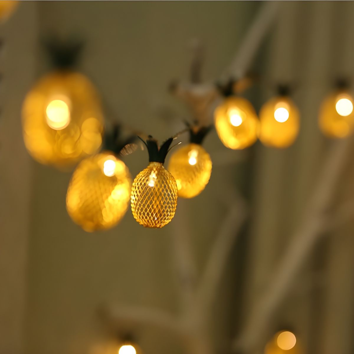 Gold Pineapple String Lamp Art Decor Metal LED Festive Light for Bedroom