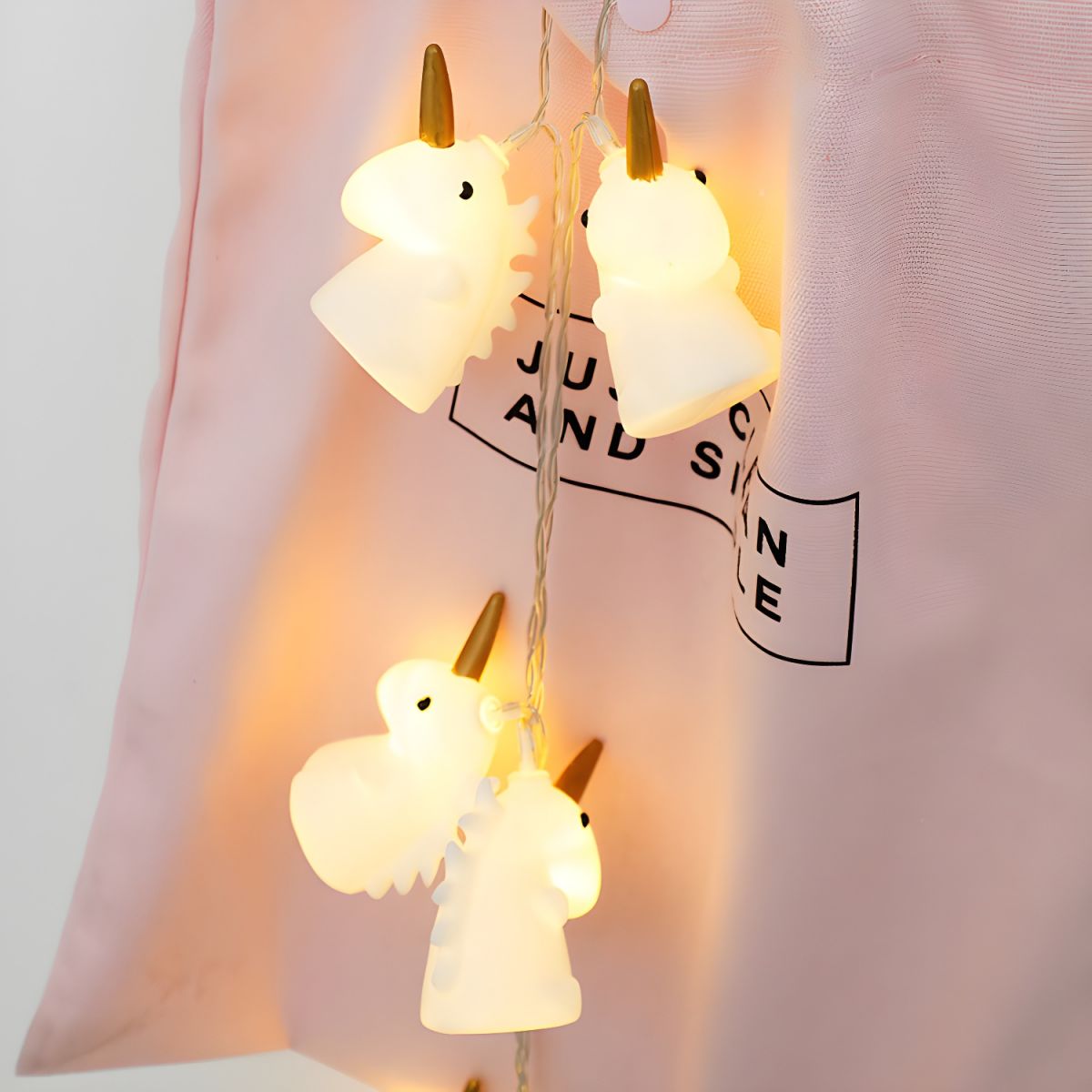 3M 20-Bulb Nursery LED Fiesta Lamp Cartoon White String Light Idea with Unicorn Plastic Shade. Battery/USB