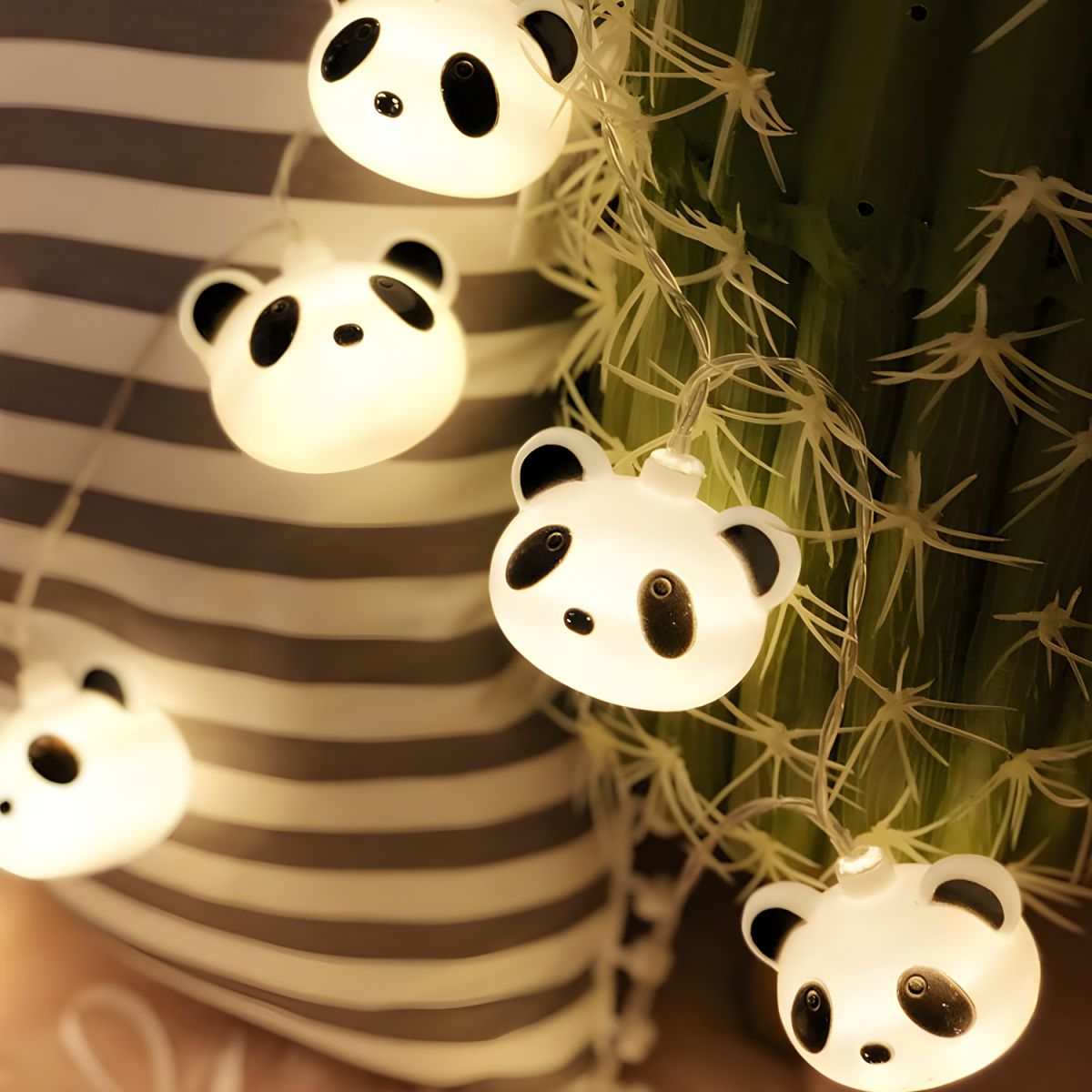 40 Heads Nursery Lighting String Cartoon White Battery/USB Powered LED Party Light with Panda Plastic Shade. 6m