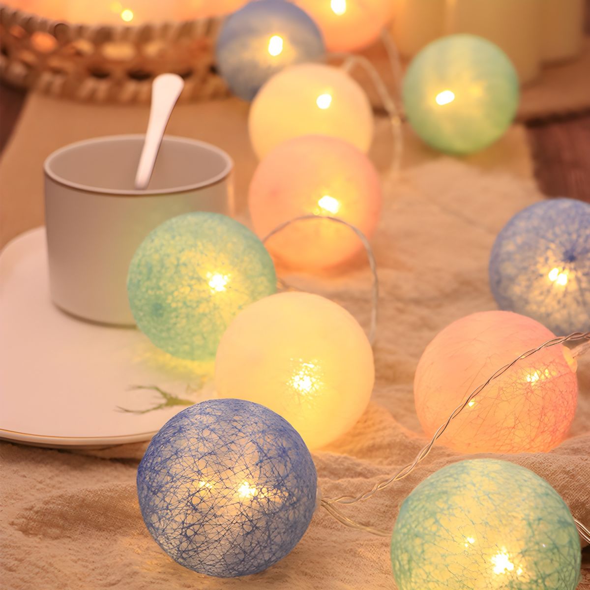Cotton Global Shaped LED String Light Contemporary Battery Powered Fairy Lighting