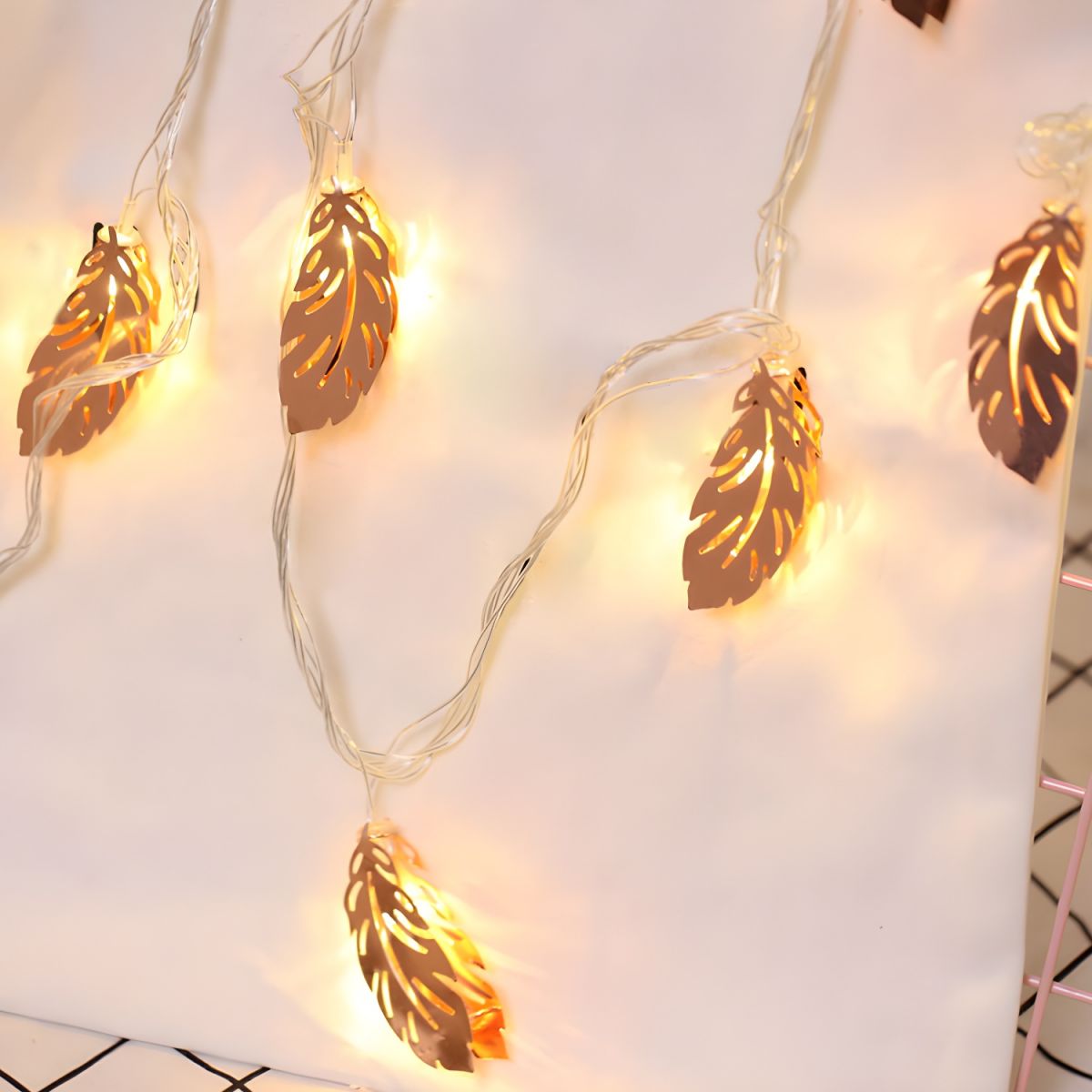 Feather Girls Bedroom LED Fairy Lighting Decorative Battery String Light in Rose Gold