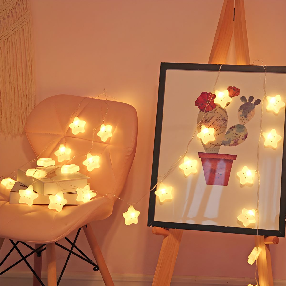 Star Battery String Lamp Art Decor Plastic Girls Bedroom LED Fairy Lighting in White