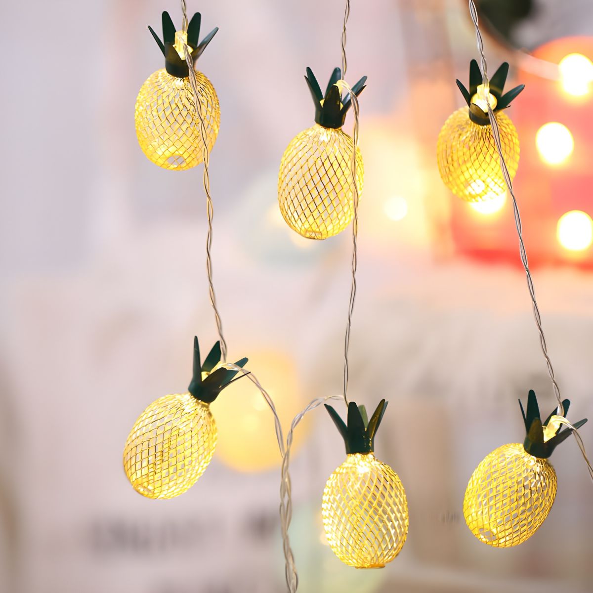 Pineapple LED Fairy Light Modern Style Iron Bedroom Battery String Lighting in Golden