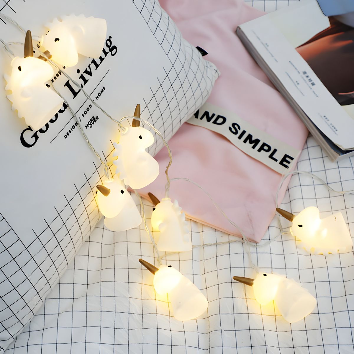 3M 20-Bulb Nursery LED Fiesta Lamp Cartoon White String Light Idea with Unicorn Plastic Shade. Battery/USB