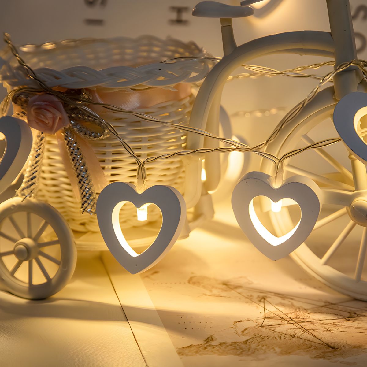 Wooden Heart Shaped String Light Decorative LED Festive Light for Wedding Party