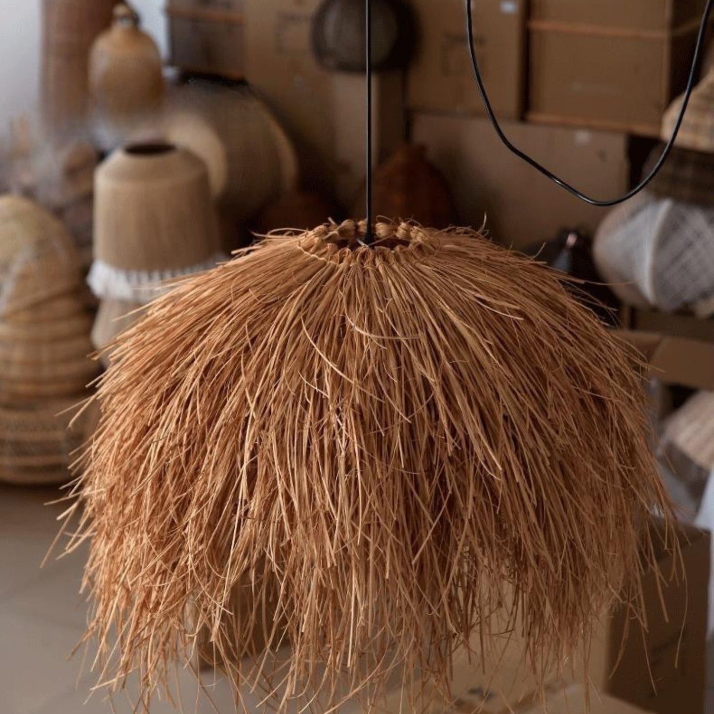 Retro wabi-sabi style bedroom bedside straw art lamp