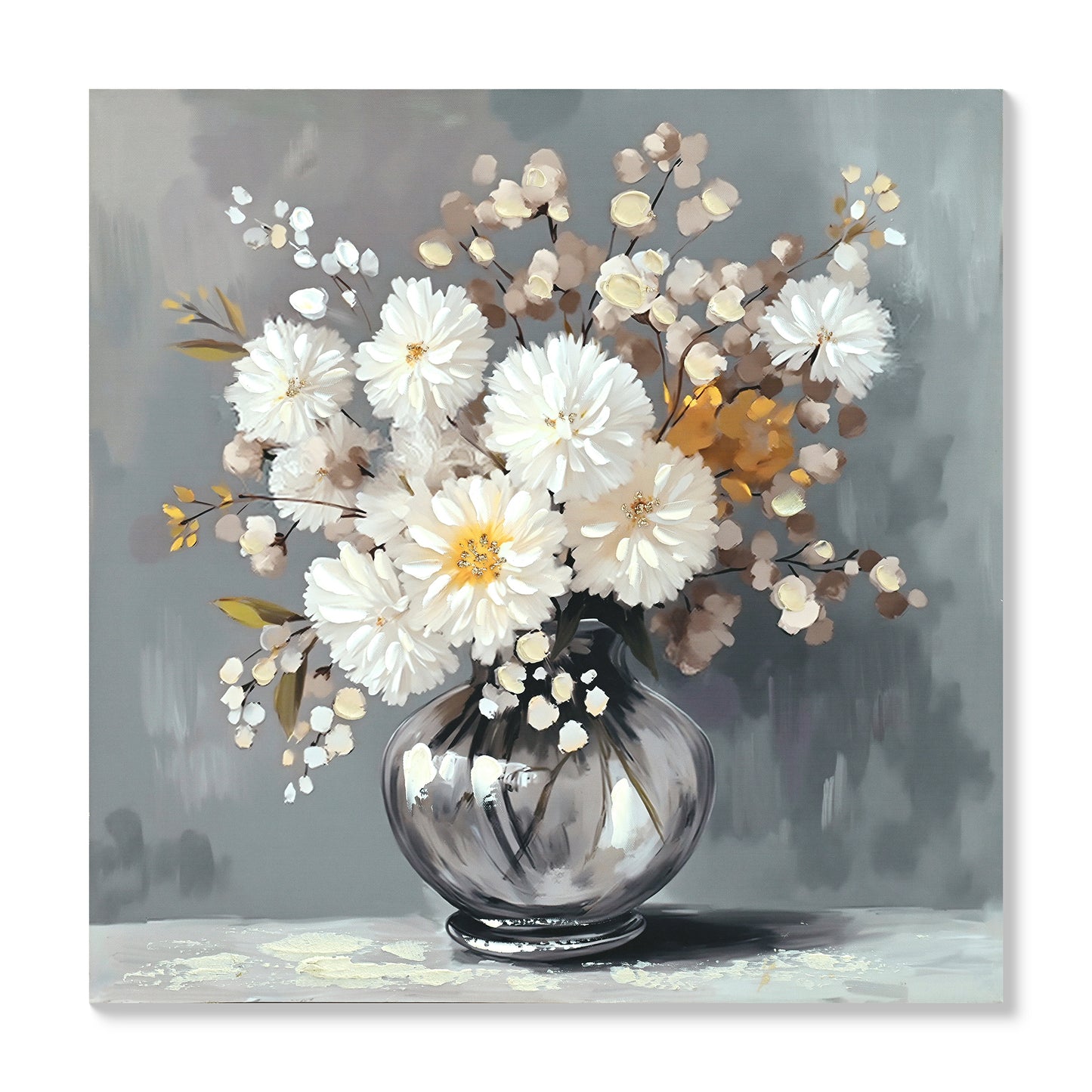 White Chrysanthemum Canvas Wall Art 24 x 24 Inch | Botanical Floral Print