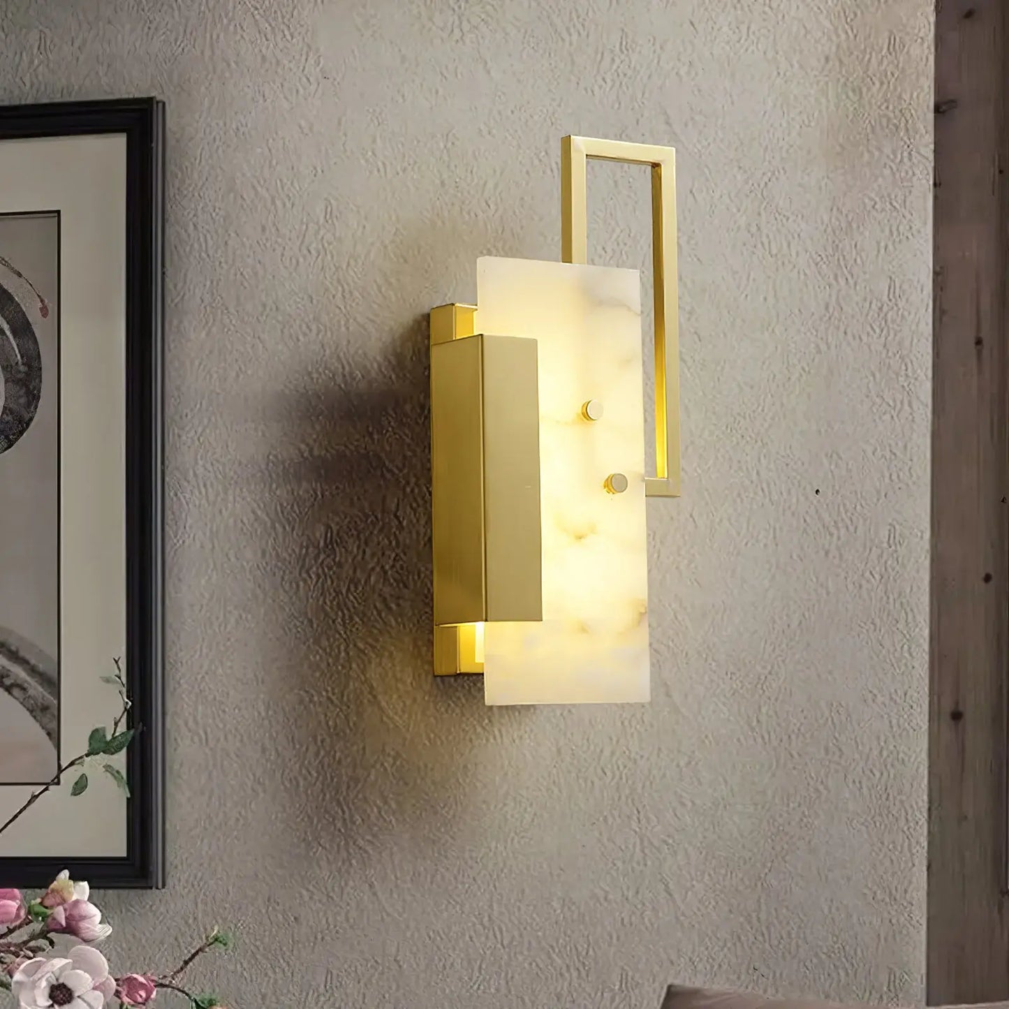 Alabaster Brass Wall Sconce