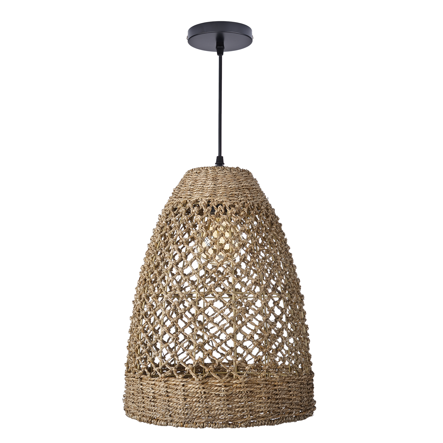 Farmhouse Coastal Boho Hanging Lamp with Handwoven Rattan Woven Pendant Light