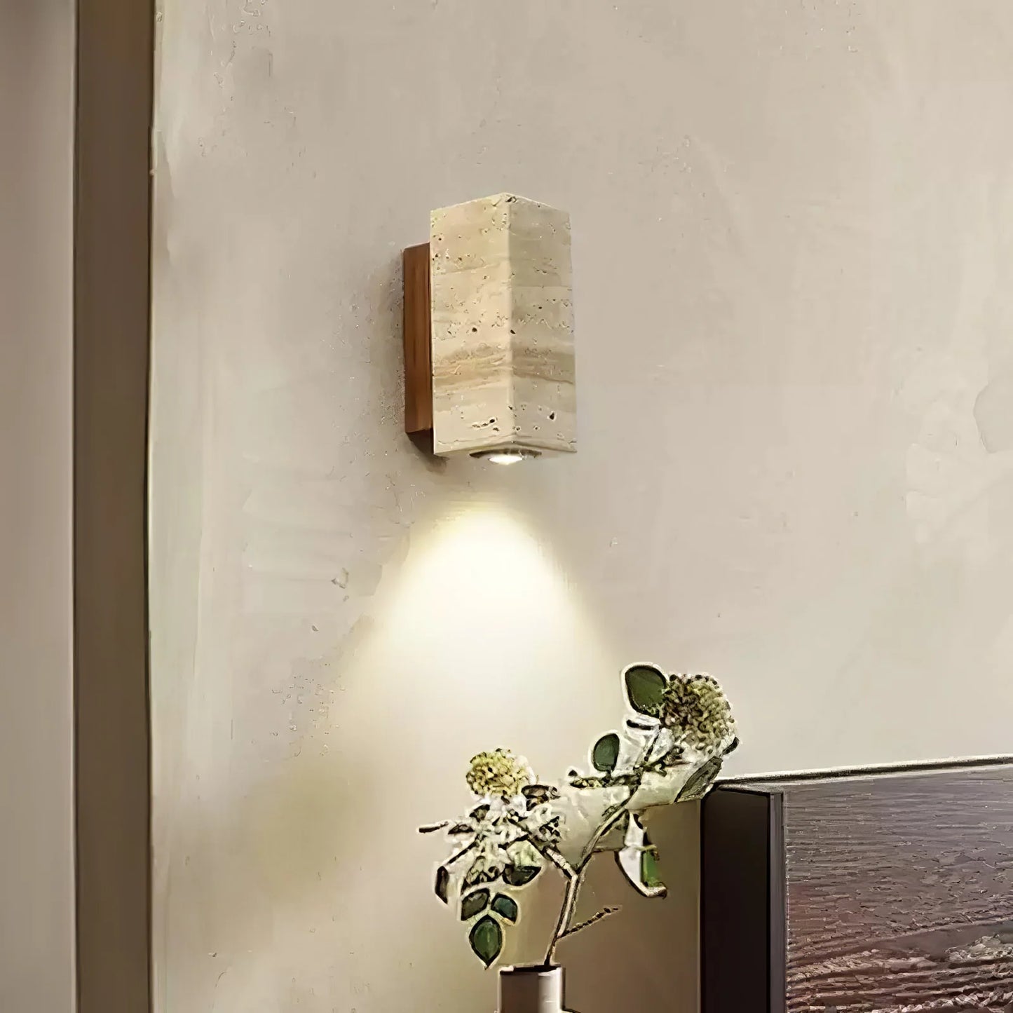 Travertine Square Round Column Wall Lamp