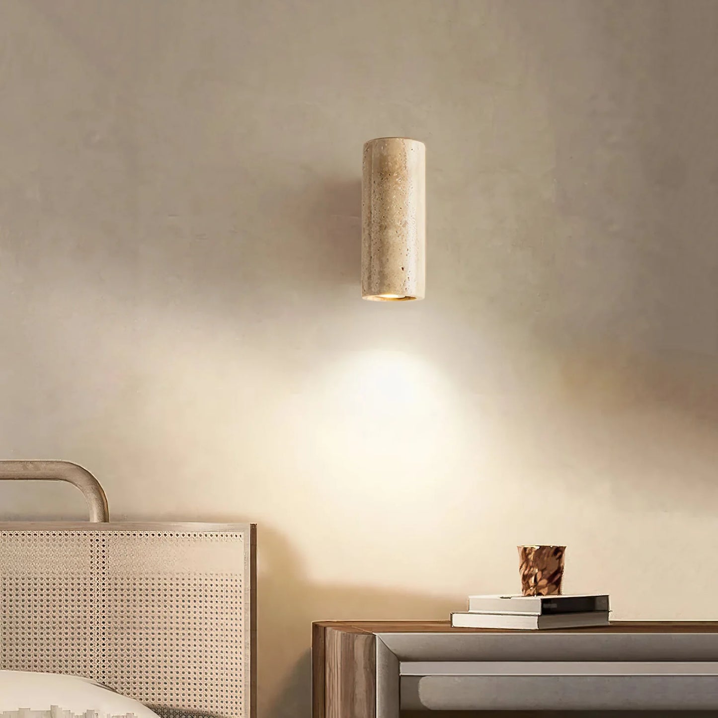 Travertine Square Round Column Wall Lamp