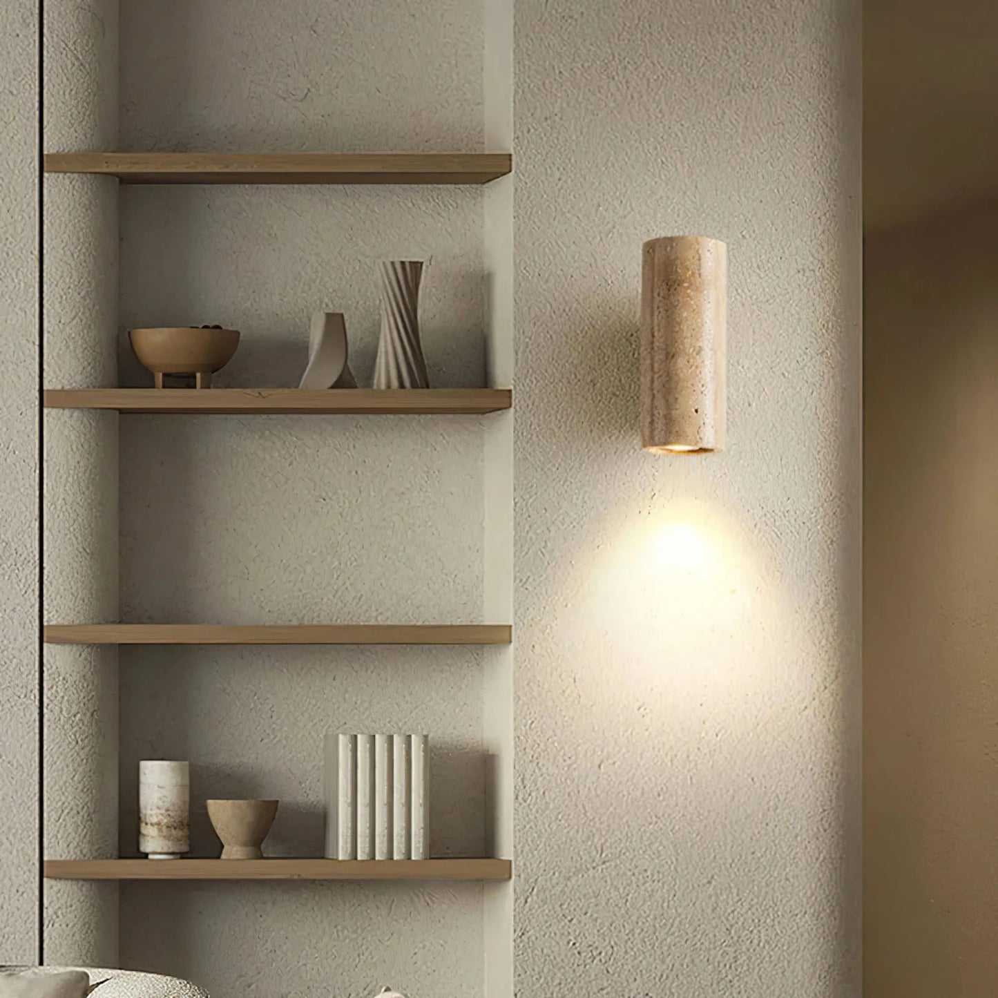 Travertine Square Round Column Wall Lamp