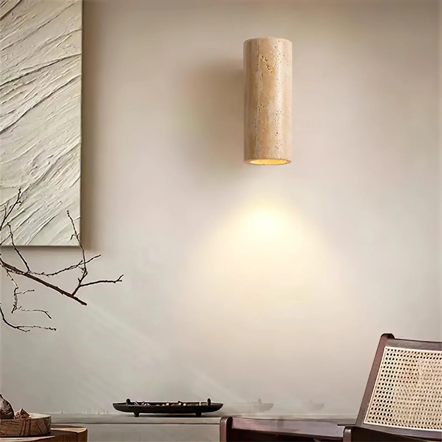 Travertine Square Round Column Wall Lamp