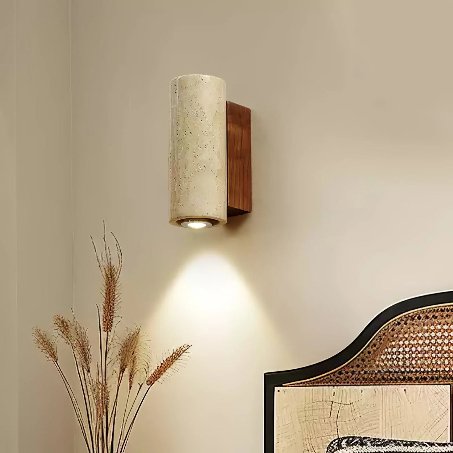 Travertine Square Round Column Wall Lamp
