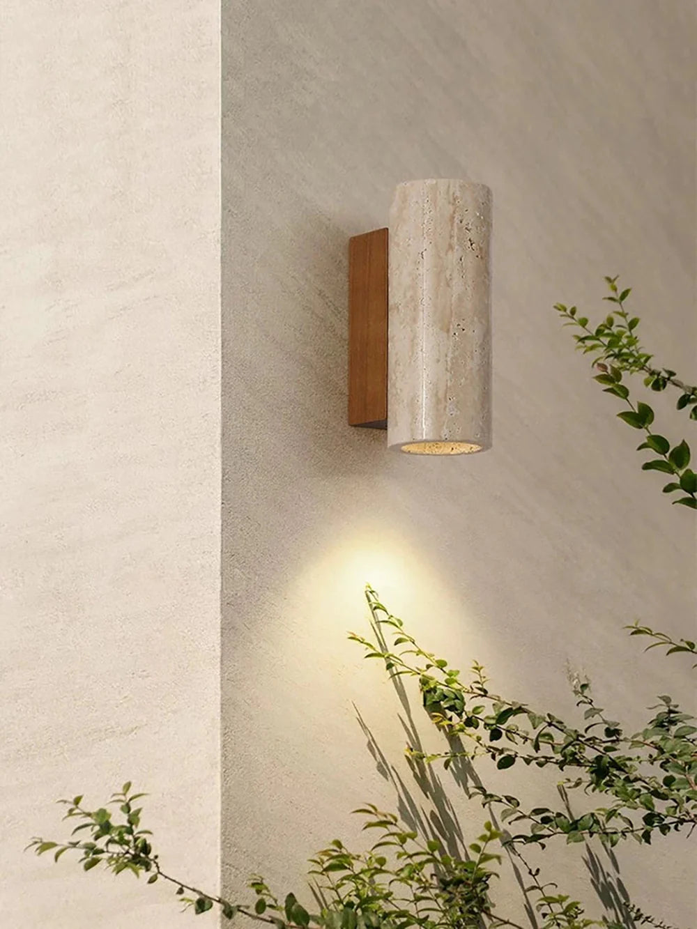 Travertine Square Round Column Wall Lamp