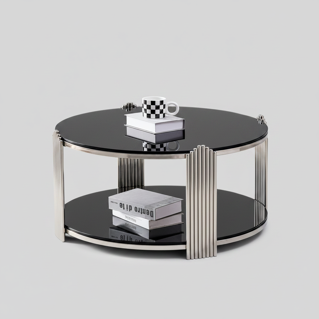 The Eclipse — 35" Round Black Tempered Glass Coffee Table