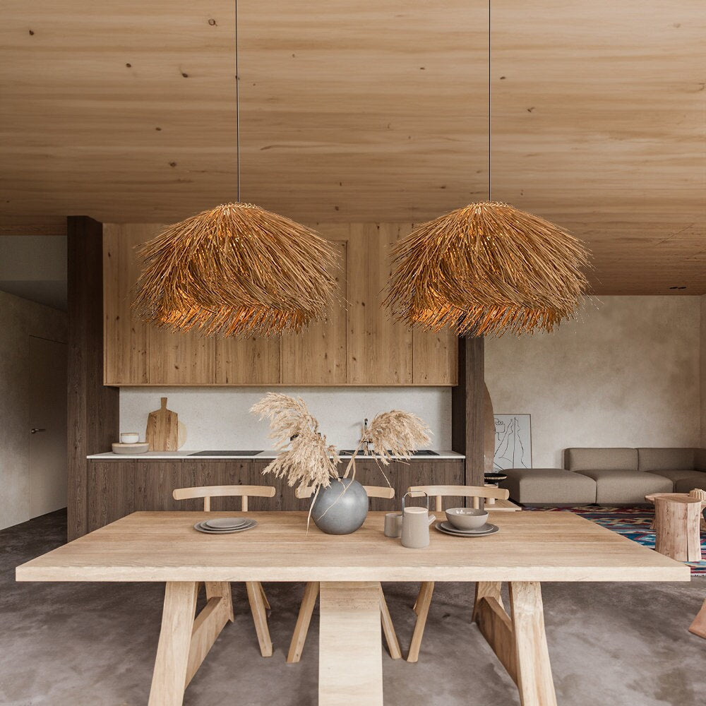 Japanese Style Vintage Grass Light Chandelier Rattan Pendant Light