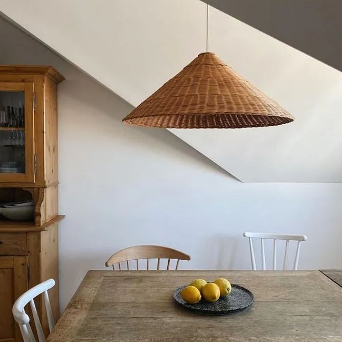 Retro Woven Rattan Cone Umbrella Rattan Pendant Light