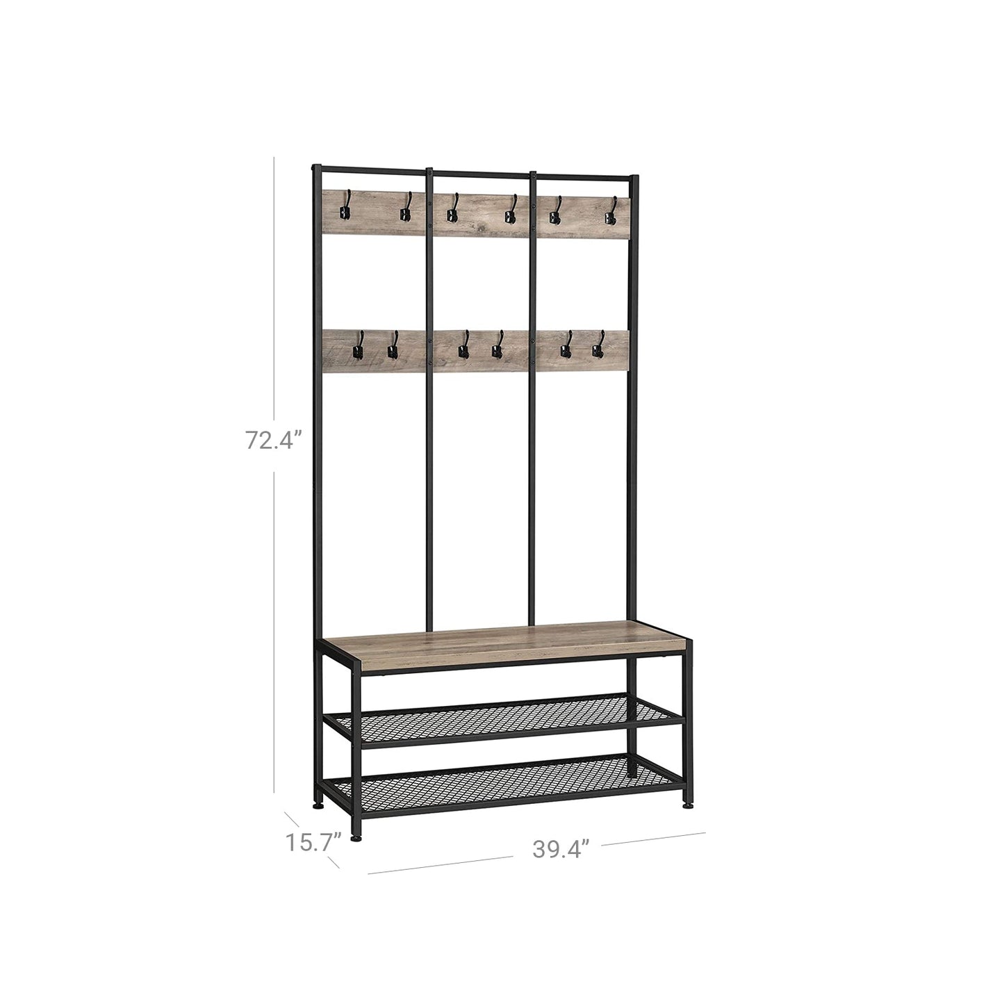 Gray Large Coat Rack Stand with 12 Hooks