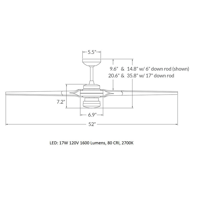 Torsion 52 Inch 17W LED Ceiling Fan