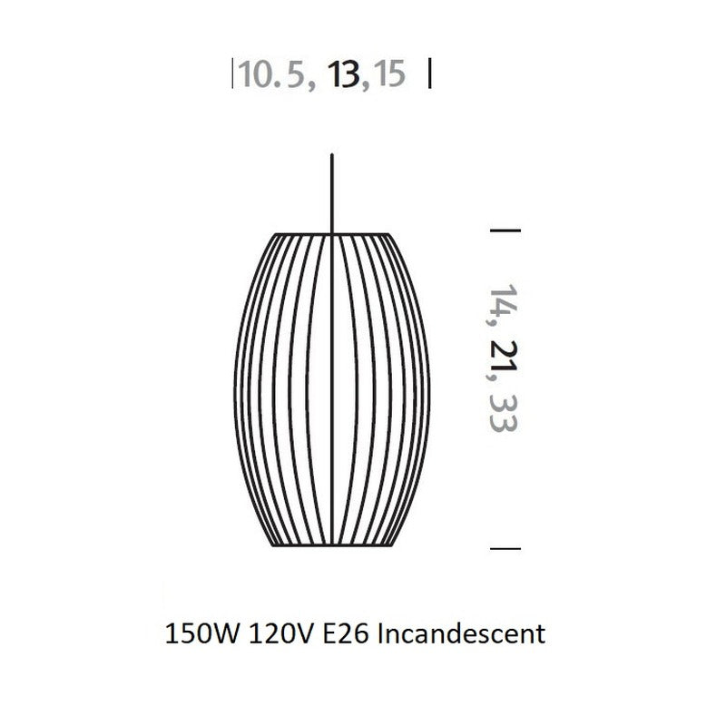 Large: 15 in diameter / 120 in Nelson Cigar Bubble Pendant Light OPEN BOX