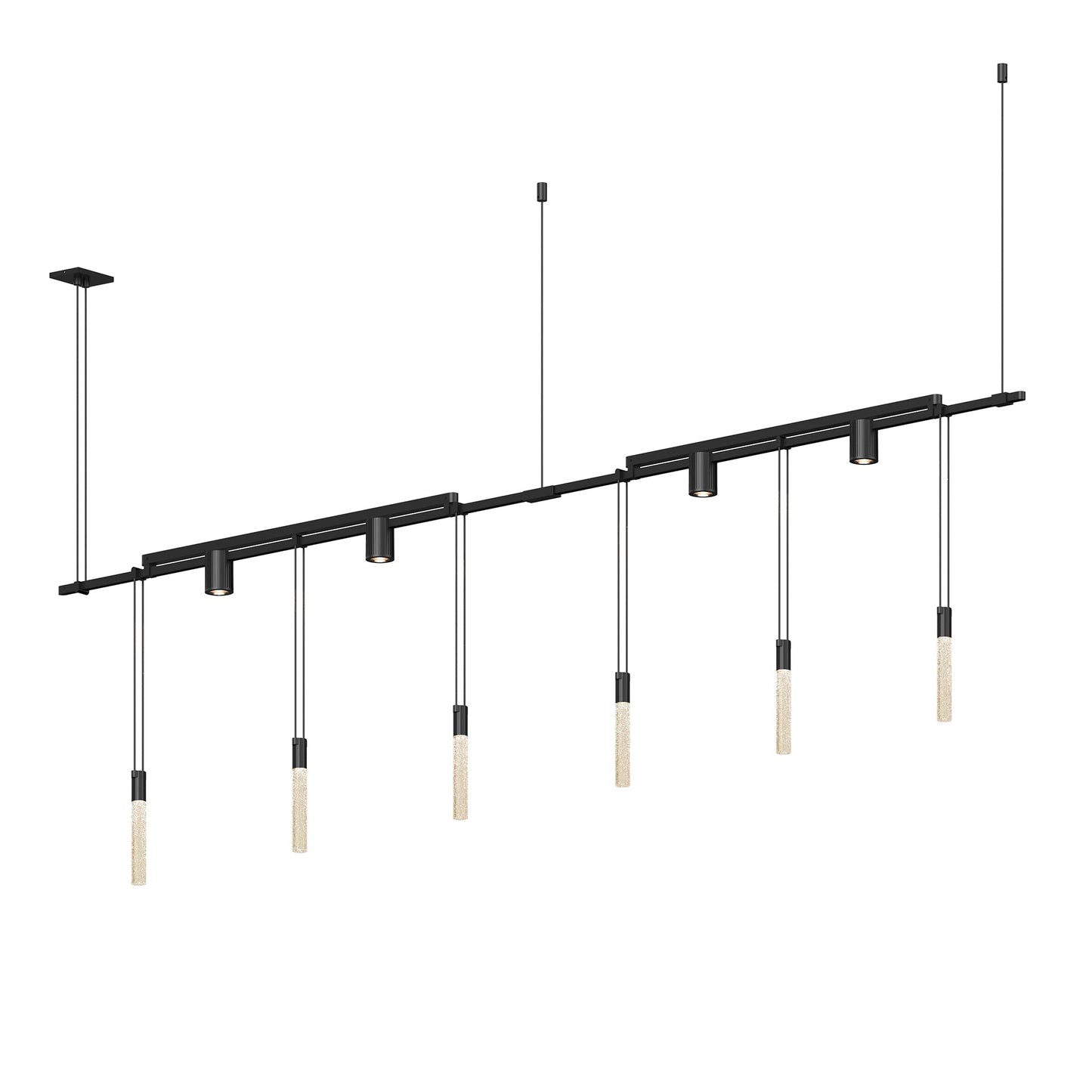 Suspenders Linear One Tier Multi Light Pendant Light with Crystal Rods and Cylinder Reflector Luminaires