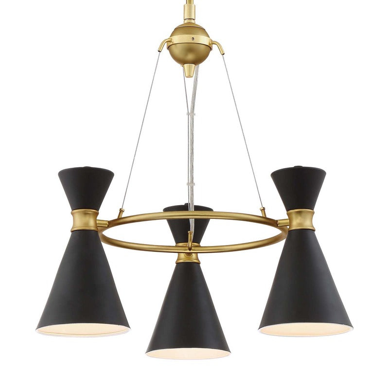 Five Lights / Honey Gold / Matte Black Conic Chandelier OPEN BOX