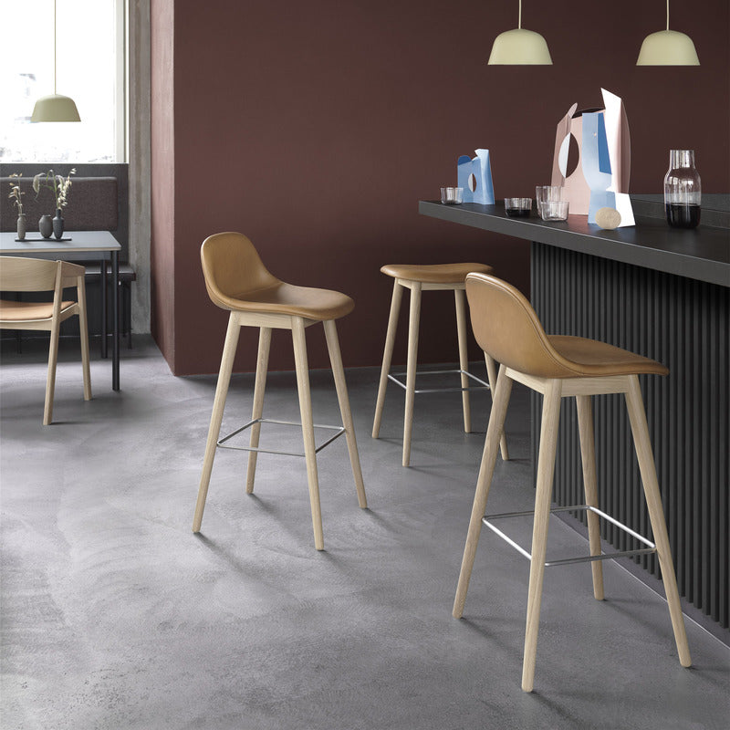 Fiber Upholstered Stool with Wood Base