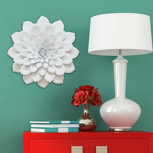 Shining White Metal Flower Wall Decor - Novus Decor Wall Decor