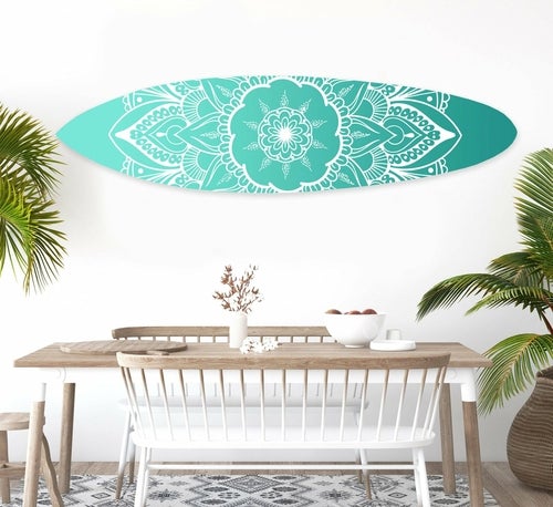 18" x 1" x 76" Wood, Blue, Serenity Surfboard Wall Art - Novus Decor wall decor
