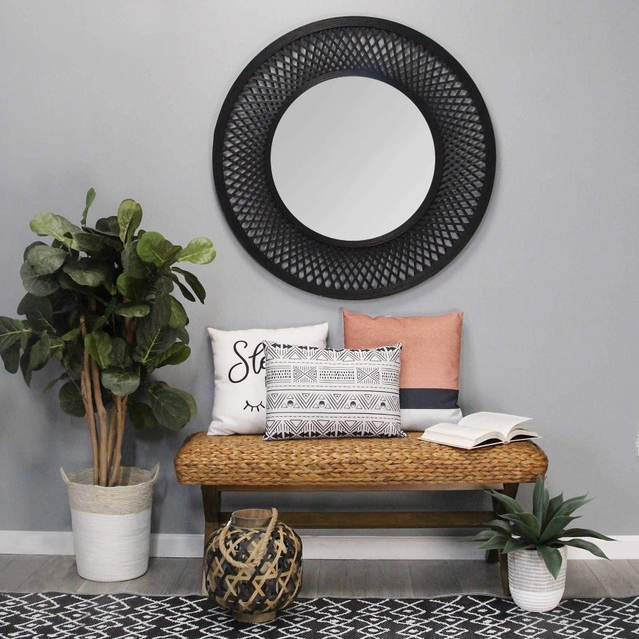 38" Andi Black Woven Rattan Mirror - Novus Decor Wall Decor