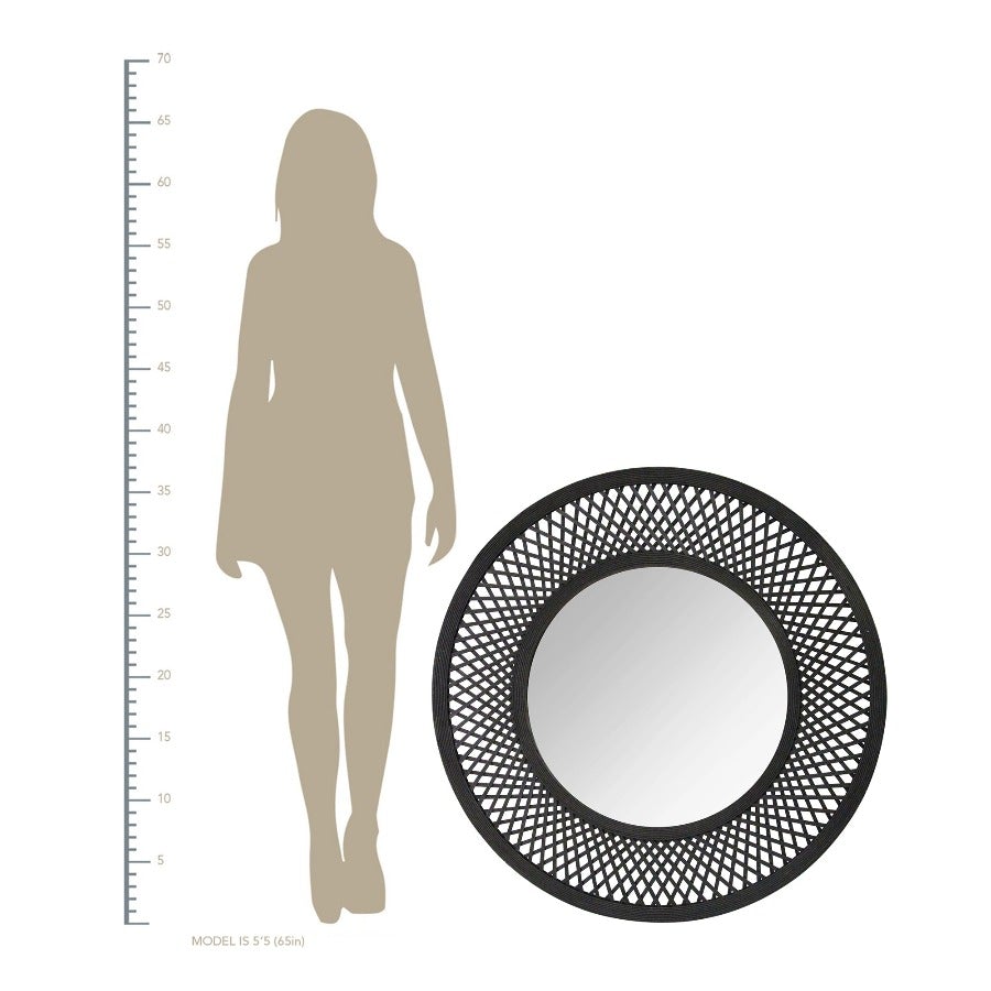 38" Andi Black Woven Rattan Mirror - Novus Decor Wall Decor