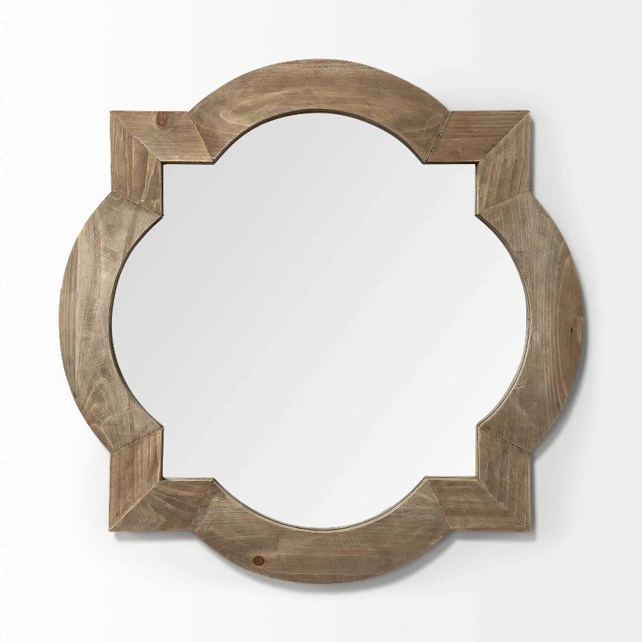 23" Round-Square Brown Wood Frame Wall Mirror - Novus Decor Wall Decor