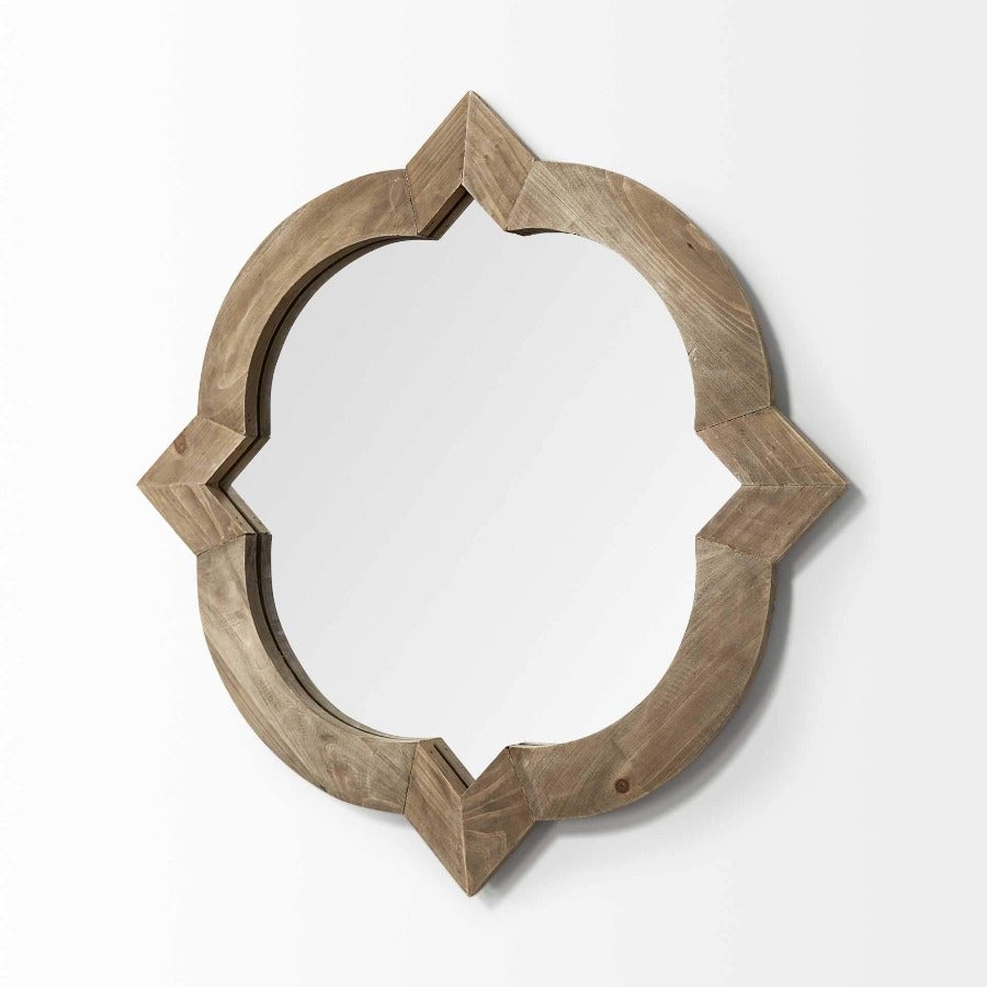 23" Round-Square Brown Wood Frame Wall Mirror - Novus Decor Wall Decor