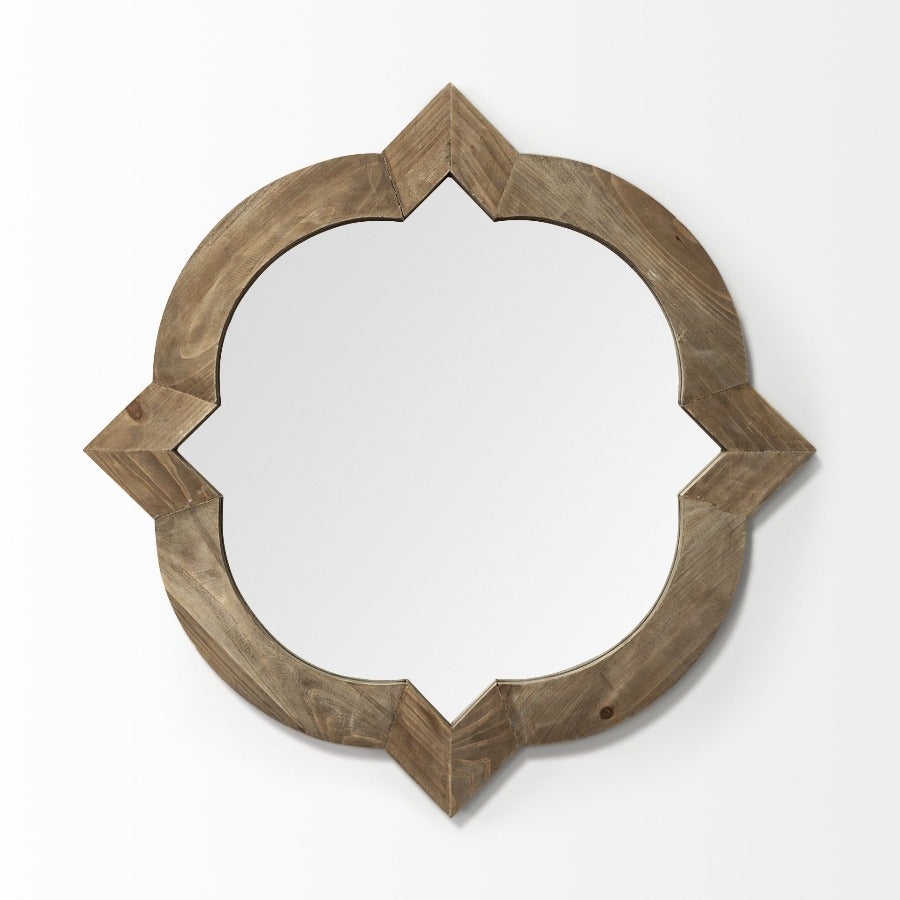 23" Round-Square Brown Wood Frame Wall Mirror - Novus Decor Wall Decor