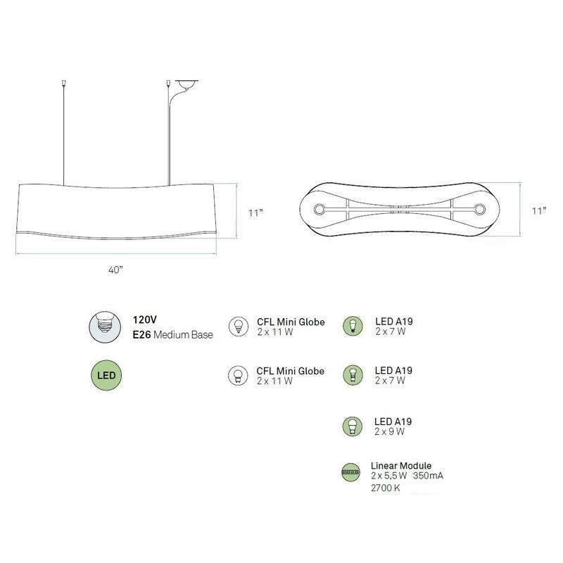 Cherry / White / Fluorescent / E26 Medium Base New Wave Suspension Light OPEN BOX