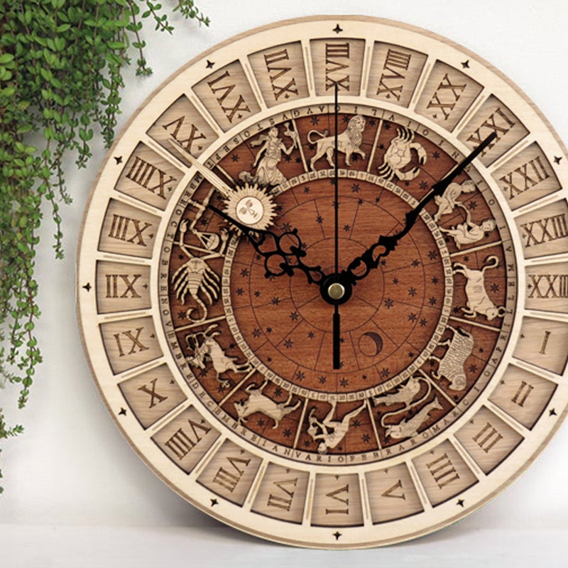 12 Constellations Wooden Wall Clock - Novus Decor Wall Decor