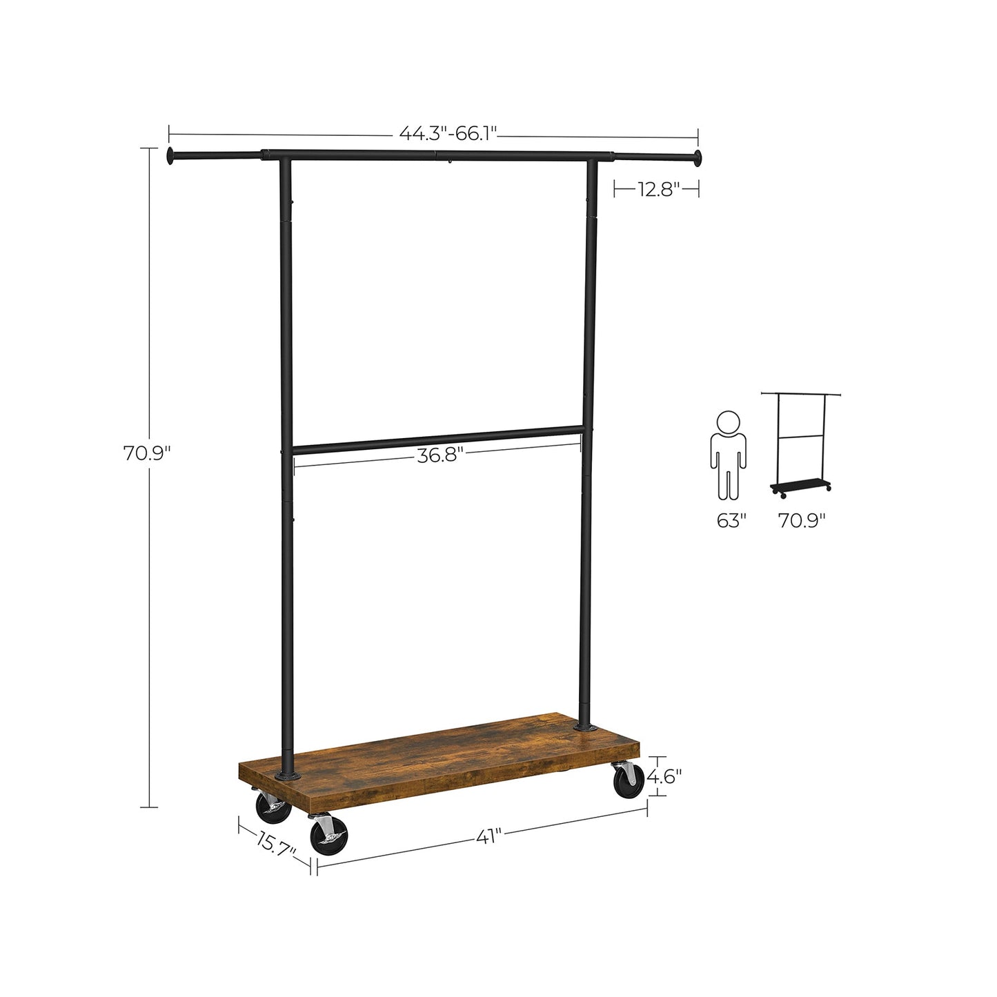 Double Rod Industrial Rolling Garment Rack